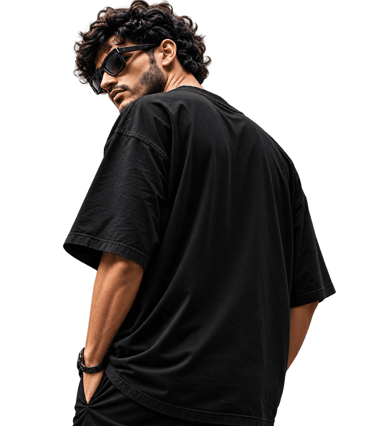 Model wearing RAWFLEX oversized tee